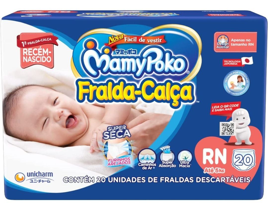 MamyPoko Fralda Calça Tamanho RN, embalagem Regular, 20 Unidades, Branco*