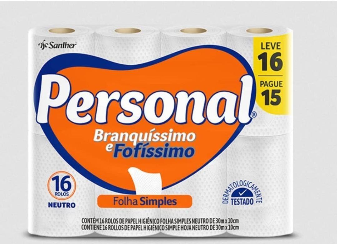 Papel Higiênico Personal Branquíssimo e Fofíssimo Folha Simples Leve 16 Pague 15 rolos de 30 m
