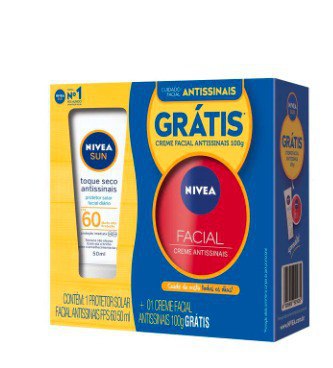 Protetor Solar Nivea Facial Antissinais Fps60 50ml Grátis Creme Facial Antissinais Nivea 100g