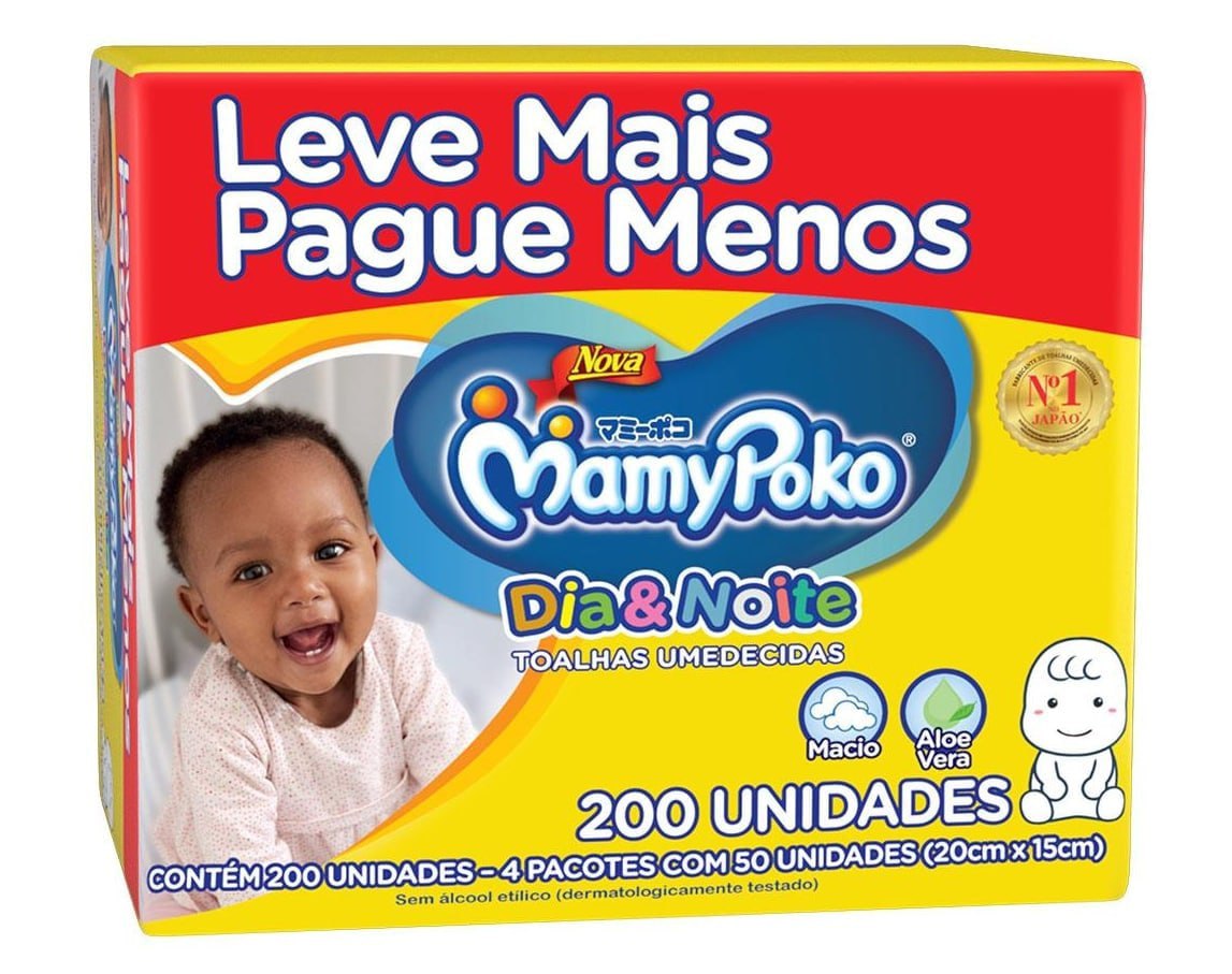 Toalha Umedecida MamyPoko Dia e Noite 200 Unidades