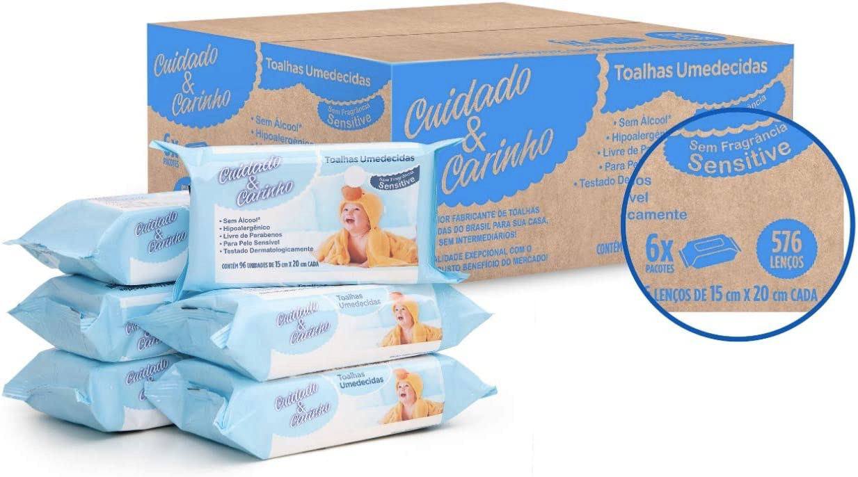 Toalhas Umedecidas Sensitive, 576 unidades, Cuidado & Carinho