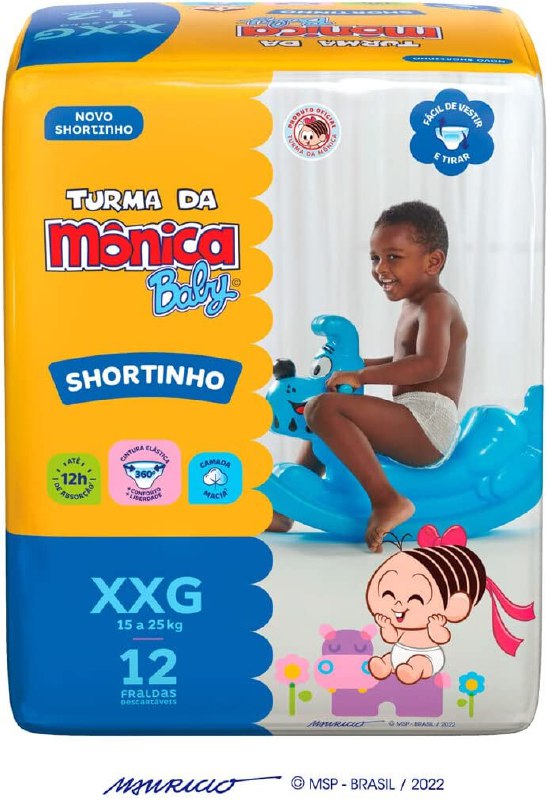Turma da Mônica Baby, Shortinho (Versão Roupinha), Pacote Jumbinho, XXG 12 fraldas por R$16.69