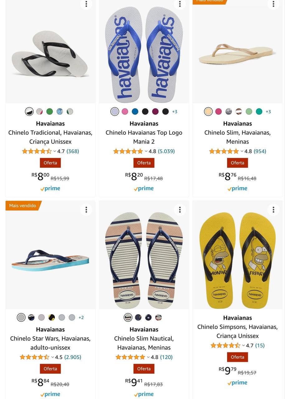 Últimas numerações de Havaianas