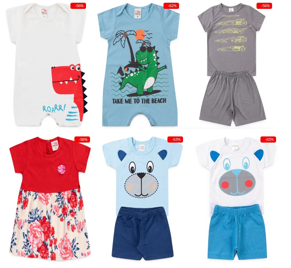 5 peças infantil por R$ 99,99!!!! 😍 Selecione 5 peças e coloque no carrinho com o cupom > 5por99 < 😜 Vários modelos e tamanhos disponíveis!