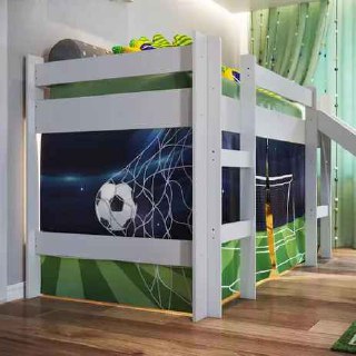 Cama Infantil Copa do Mundo Elevada com Escorregador e Cortina Completa Móveis*