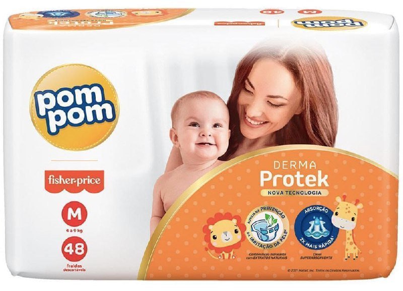 Fralda Pom Pom Derma Protek M com 48 Unidades