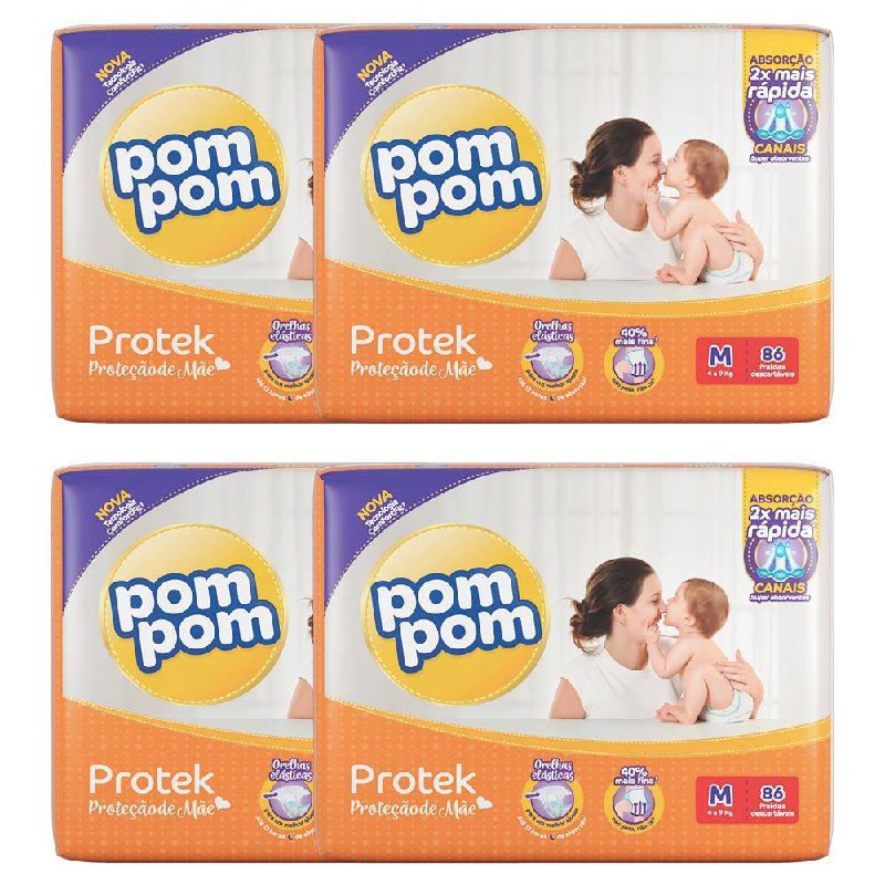 Fralda Pom Pom Protek Derma M com 344 unidades