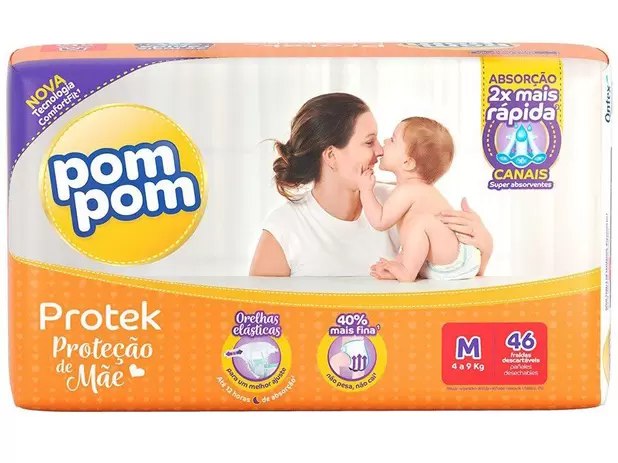 Fralda Pom Pom Protek Proteção de Mãe Mega - M 46 Unidades