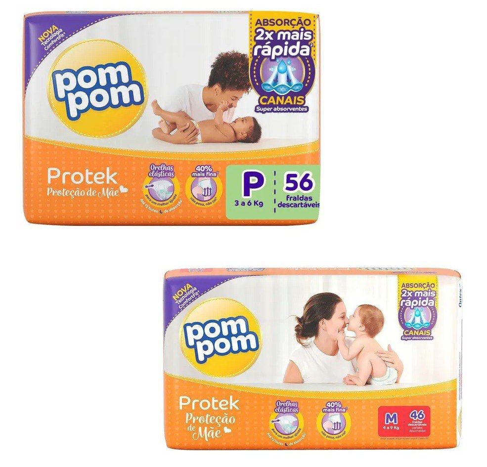 Fralda Pom Pom Protek Proteção de Mãe Mega, P e M