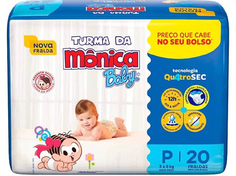 Fralda Turma da Monica Baby Jumbinho P 20 Unidades