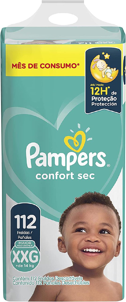 Fraldas Pampers Confort Sec Xxg 112 Unidades Pamp Em Promoção No