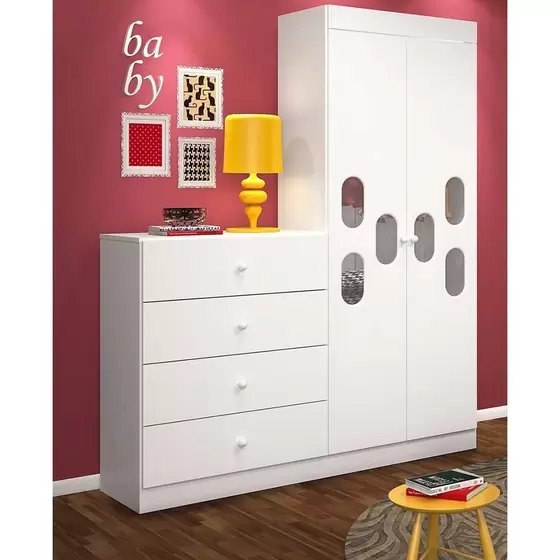 Guarda-roupa Infantil 2 Portas 4 Gavetas - Móveis Canaã Meu Bebê