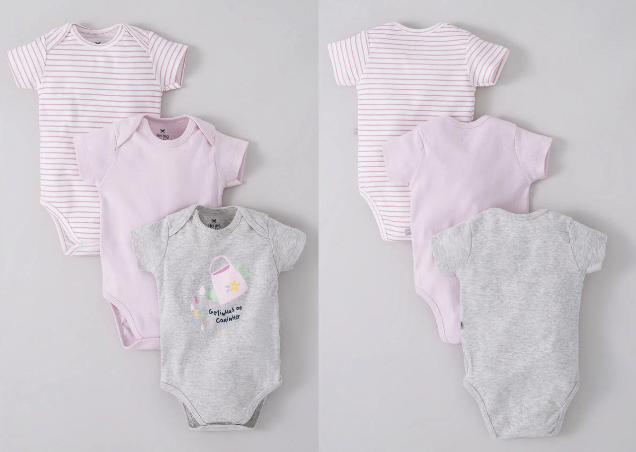 Kit Com 3 Bodies Manga Curta Estampado Hering (03 a 24 meses)