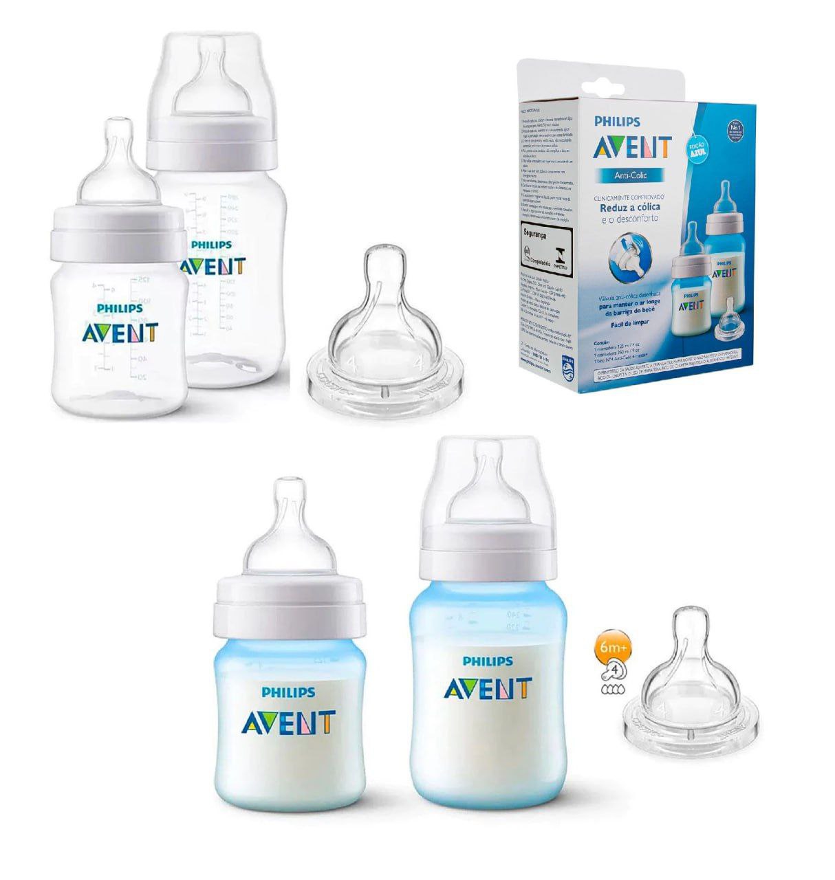 Kit Mamadeiras Philips Avent Anti-Colic 125ml e 260ml + Bico Extra