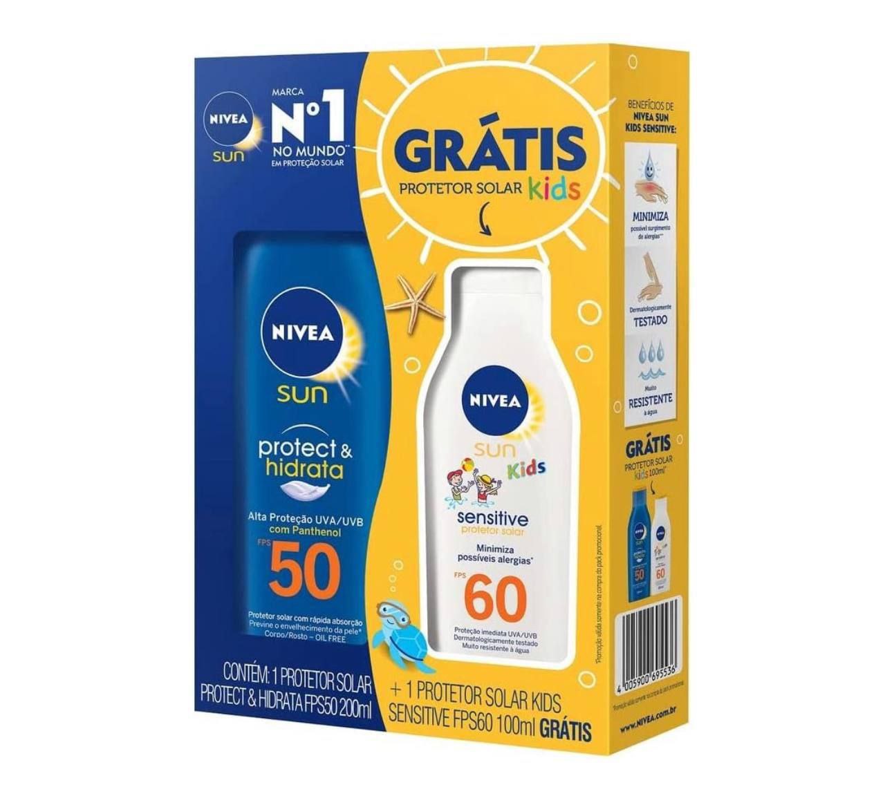 Kit Nivea Sun Protetor Solar Protect & Hidrata FPS50 200ml + Protetor Solar Kids Sensitive FPS60 125ml