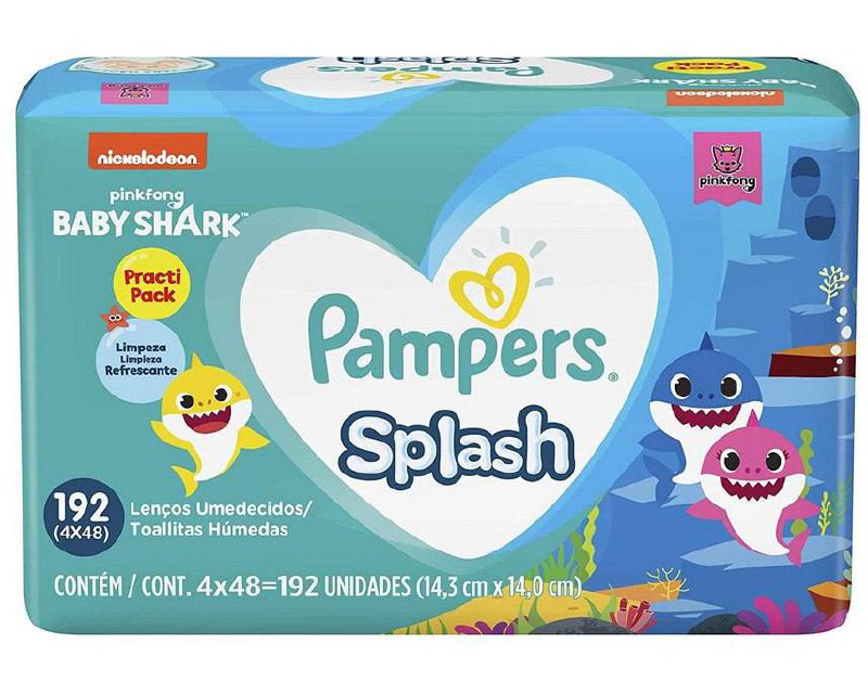 Lenços Umedecidos Pampers Splashers Baby Shark 192 Unidades