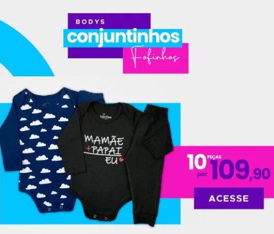 São 10 peças lindas que você pode fazer inúmeras combinações 😍 Escolha 5 conjuntos (cada um com 2 peças) e leve por apenas 21,98 cada! As mamães amam essa promo linda ❤️‍