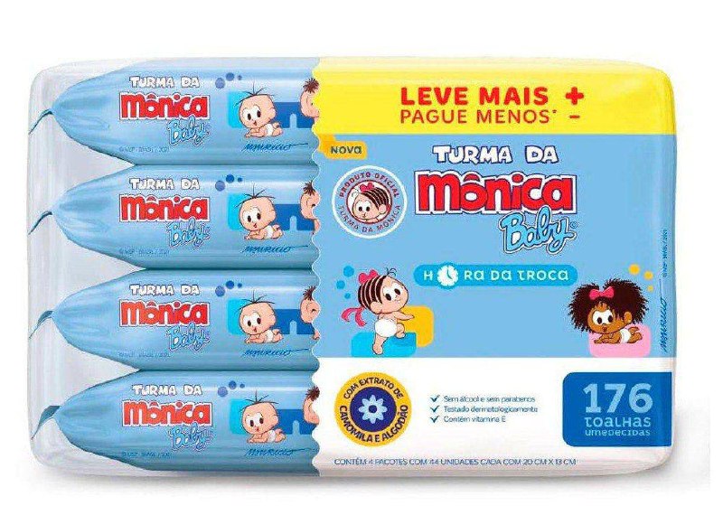 Toalha Umedecida Turma da Mônica Baby Hora da Troca 176 Unidades