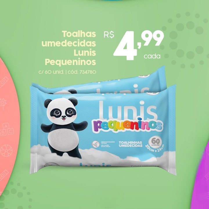 TOALHINHAS UMEDECIDAS LUNIS PEQUENINOS COM 60 UNIDADES