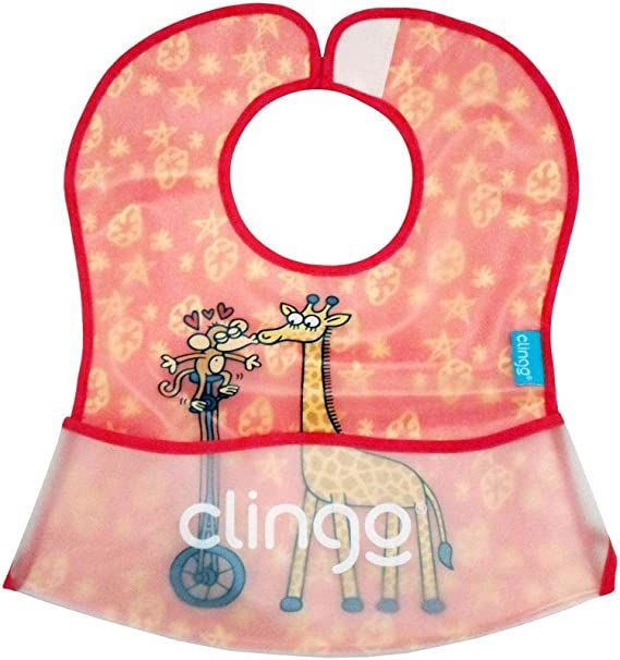 Babador Impermeável Bolso Coletor - Girafa, Clingo, Vermelho*