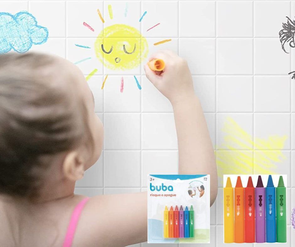 Com o risque e apague da buba os pequenos podem usar a criatividade na hora do banho; desenhando nos azulejos!!!!