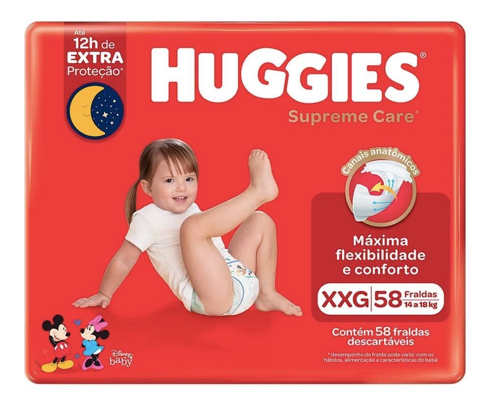 Fralda Descartável Infantil Huggies Supreme Care XXG com 58 Unidades