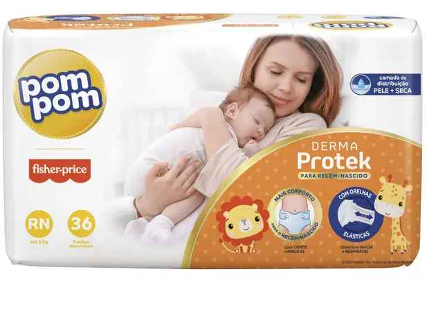 Fralda Pom Pom Fisher-Price Derma Protek - Tam. RN até 5kg 36 Unidades
