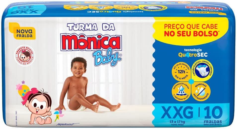 Fralda Turma da Mônica Baby Jumbinho XXG 10 Unidades
