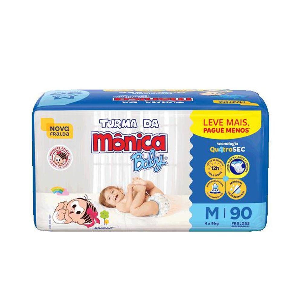 Fralda Turma Da Mônica Baby QuatroSec Giga Descartável Tamanho M - 90 Unidades