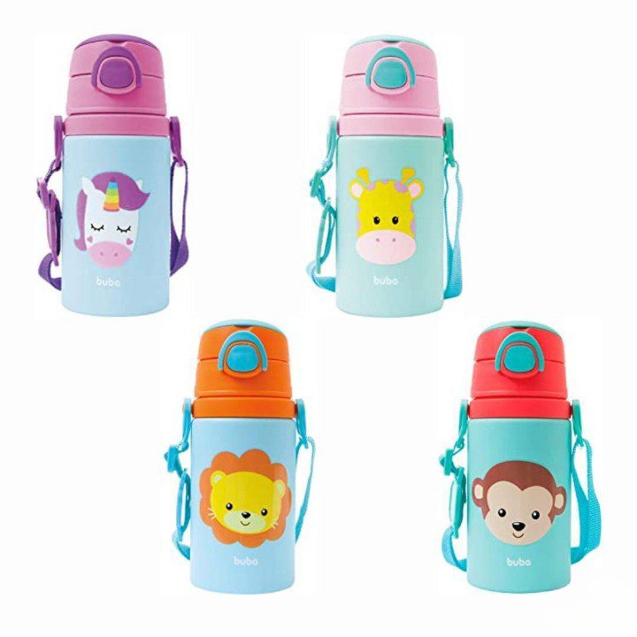 Garrafinha De Aluminio com Canudo Animal Fun, Buba