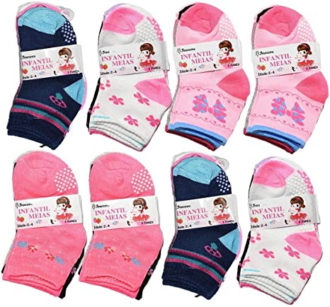 Kit 12 Pares Meia Infantil Antiderrapante 0-6 Meses Meninas