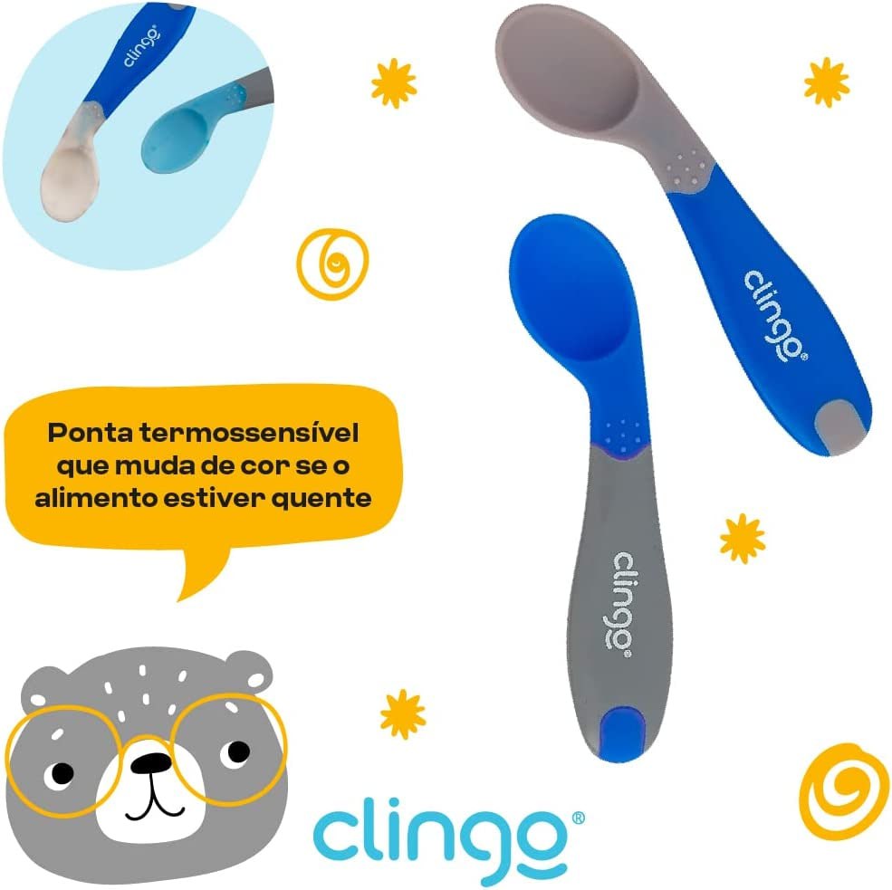 Kit Colher Silicone Termosensivel Colors Azul, Clingo