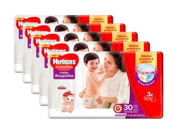 Kit de Fraldas Huggies Supreme Care Roupinha G Mega 150 Unidades