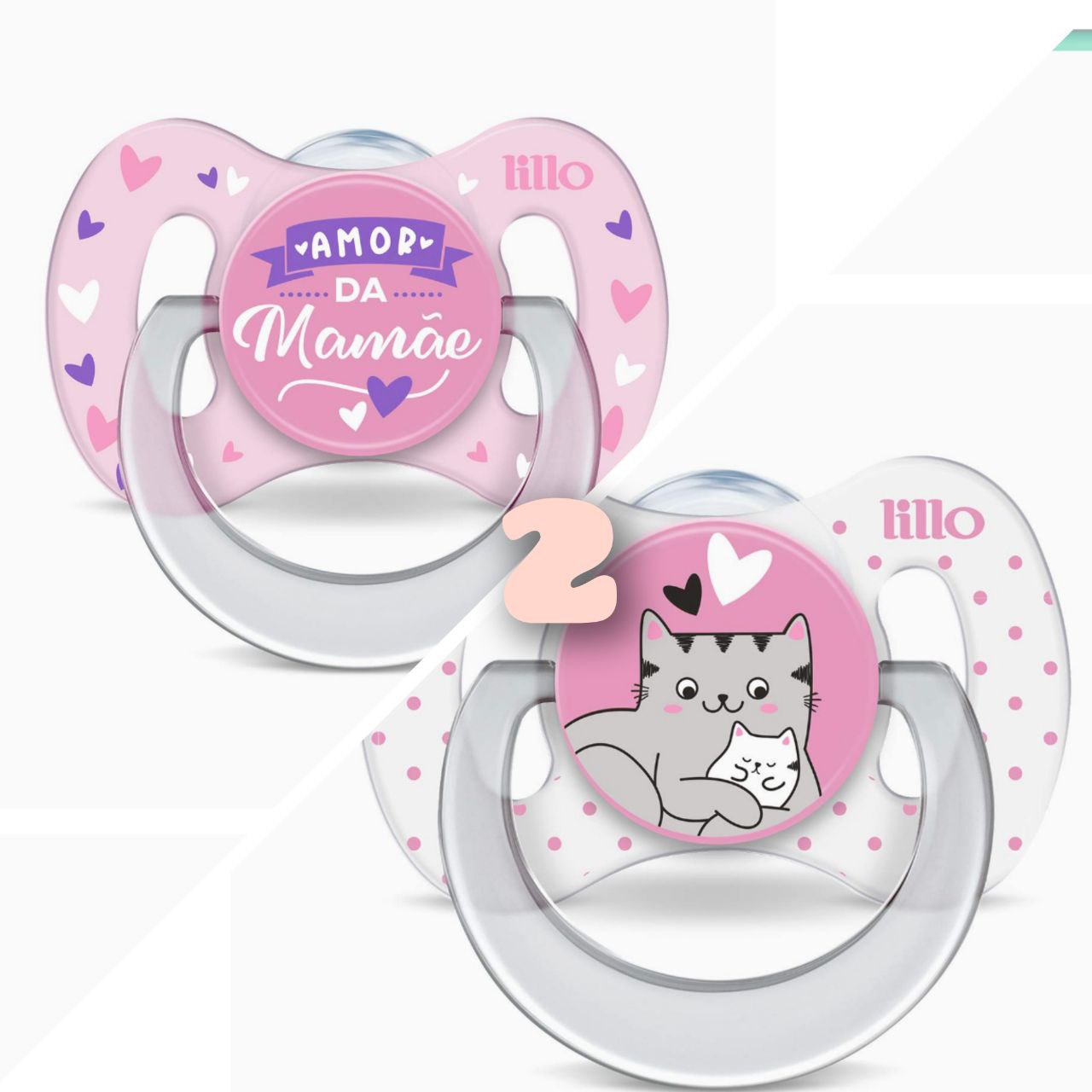 Kit Duas Chupetas Amo Papai e Mamãe Silicone - Lillo, Rosa, Tam 2