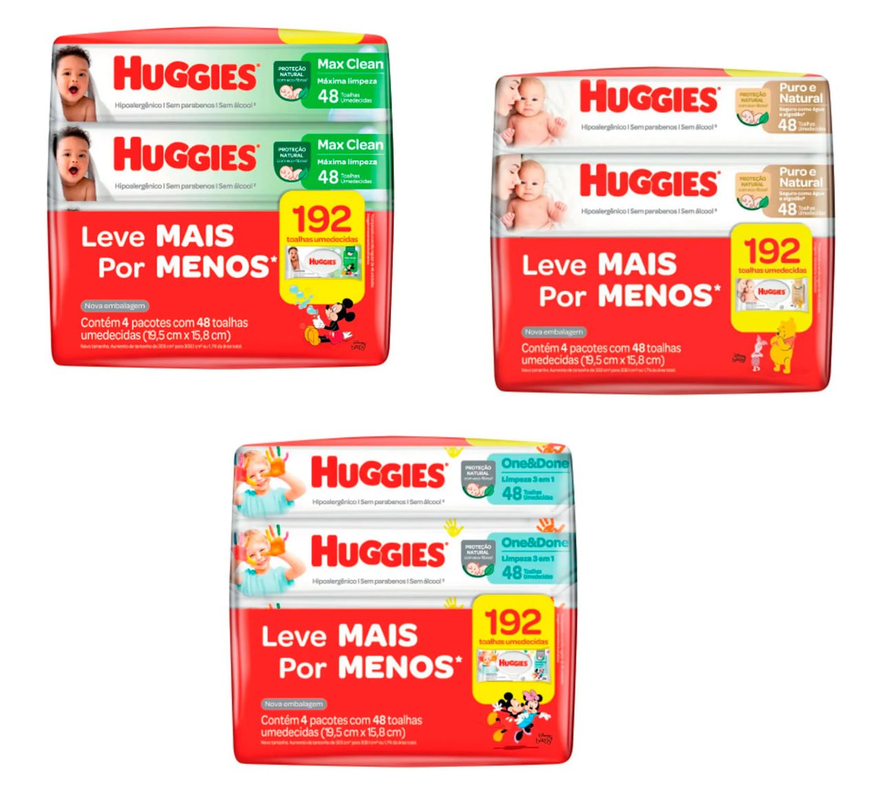 Lenço Umedecido Huggies 192 unidades (4 pacotes com 48 unidades cada)