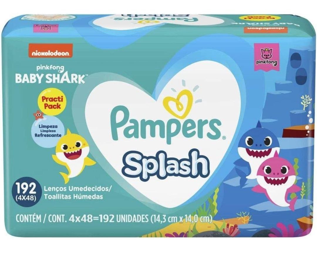 Lenços Umedecidos Pampers Splashers Baby Shark 192 Unidades