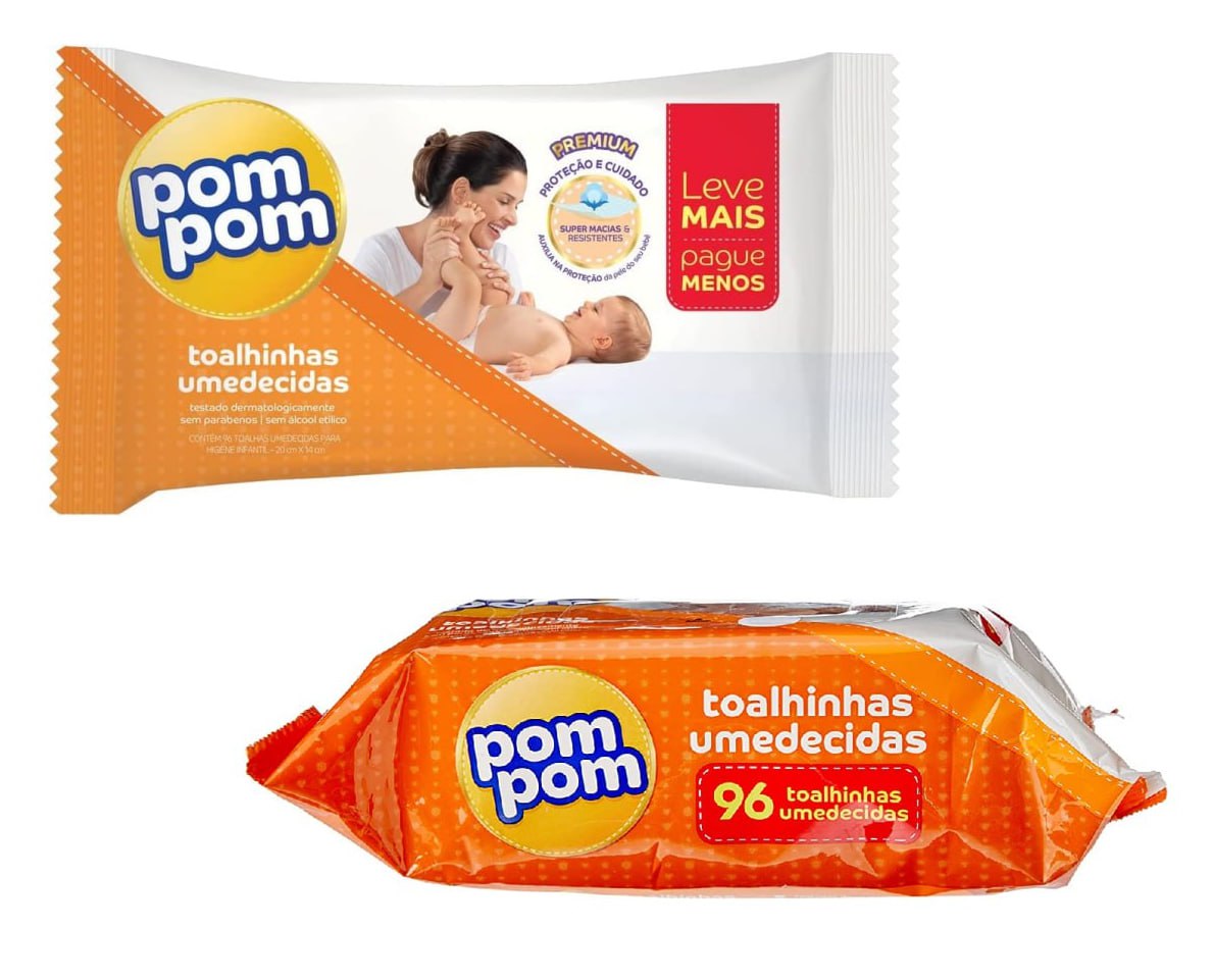 Toalha Umedecida PomPom Suave 96 unidades
