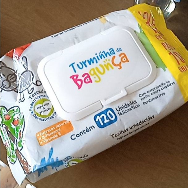 10 Pacotes De Lenço Umedecido 120 Folhas - Turminha Da Bagunça Com Tampa Flip Top