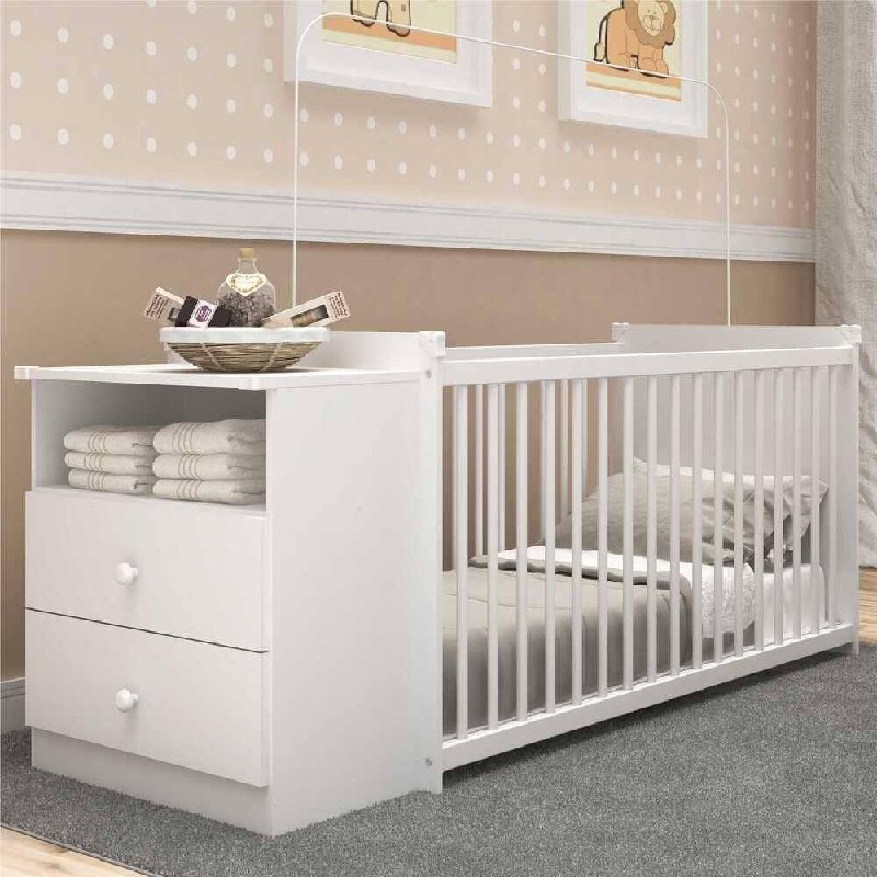 Berço Cômoda c/ Colchão Incluso Meu Bebê Multimóveis Branco*
