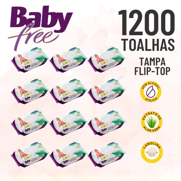 CAIXA COM 12 LENÇOS/TOALHAS UMEDECIDAS BABY FREE DE 100 (699 pedidos)