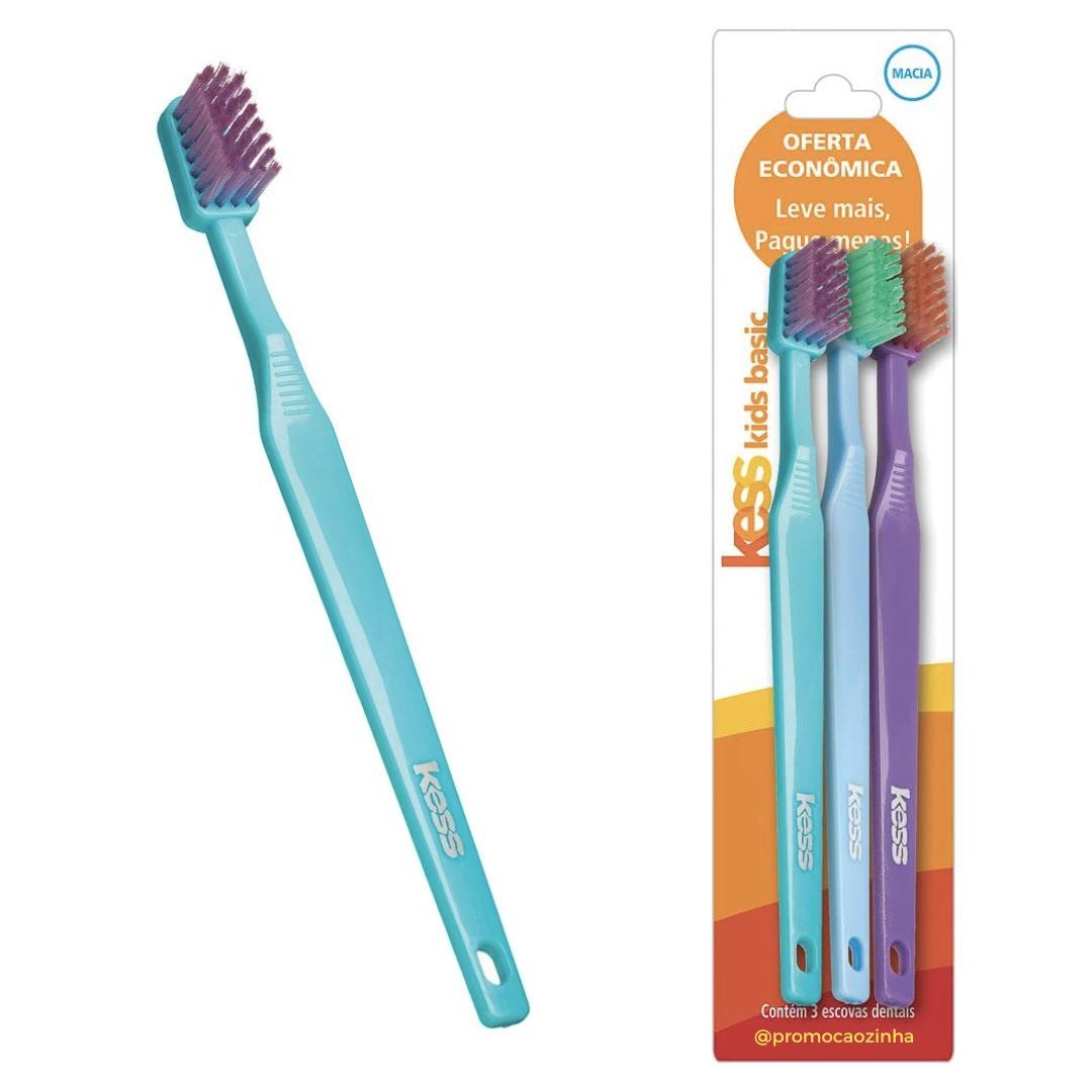 Combo Infantil com 3 Escovas, Kess, Multicor