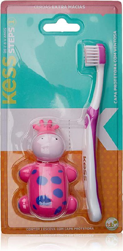 Escova Dental Steps com Capa Protetora, Kess, Azul/Rosa