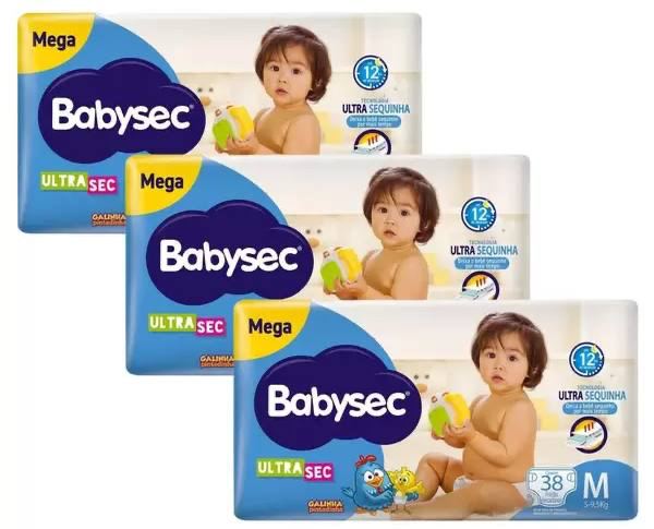 Fralda Babysec Ultrasec M 114 Unidades (3 Pacotes com 38 Unidades Cada)