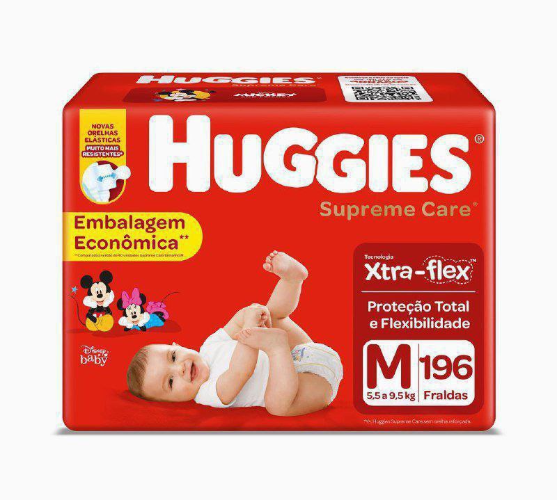 Fralda Huggies Supreme Care M com 196 fraldas