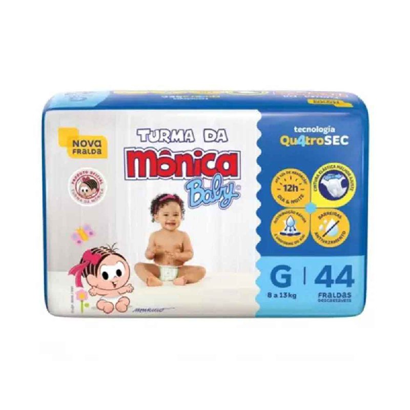 Fralda Turma da Mônica Baby Mega G - 44 Unidades