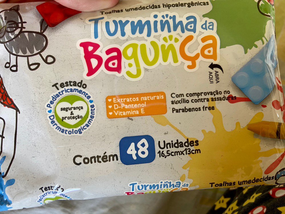 Kit com 10 Lenço Umedecido Turminha da Bagunça Toalha Umedecida 48 Unidades