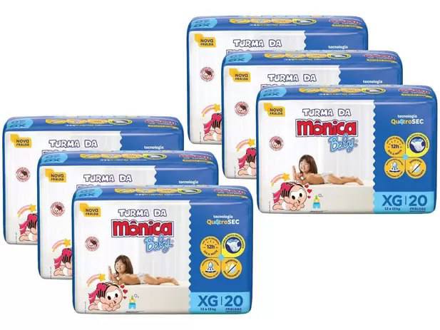 Kit Fralda Turma da Mônica Baby XG 6 Pacotes com 20 (120 Fraldas no total)