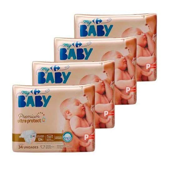 Kit Fraldas Carrefour My Baby P com 136 Unidades