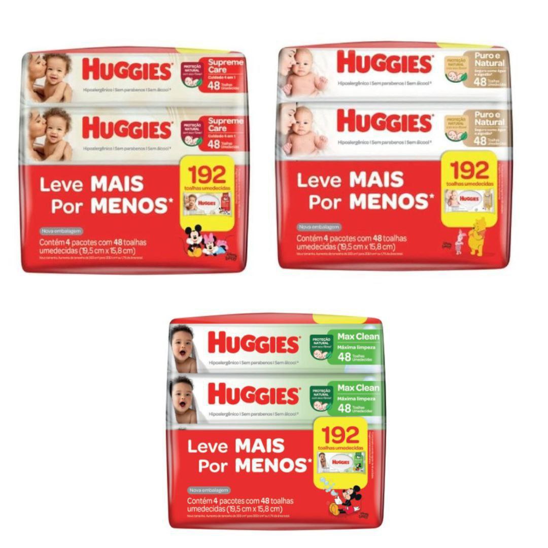 Lenço Umedecido Huggies - 4 Pacotes de 48 Unidades