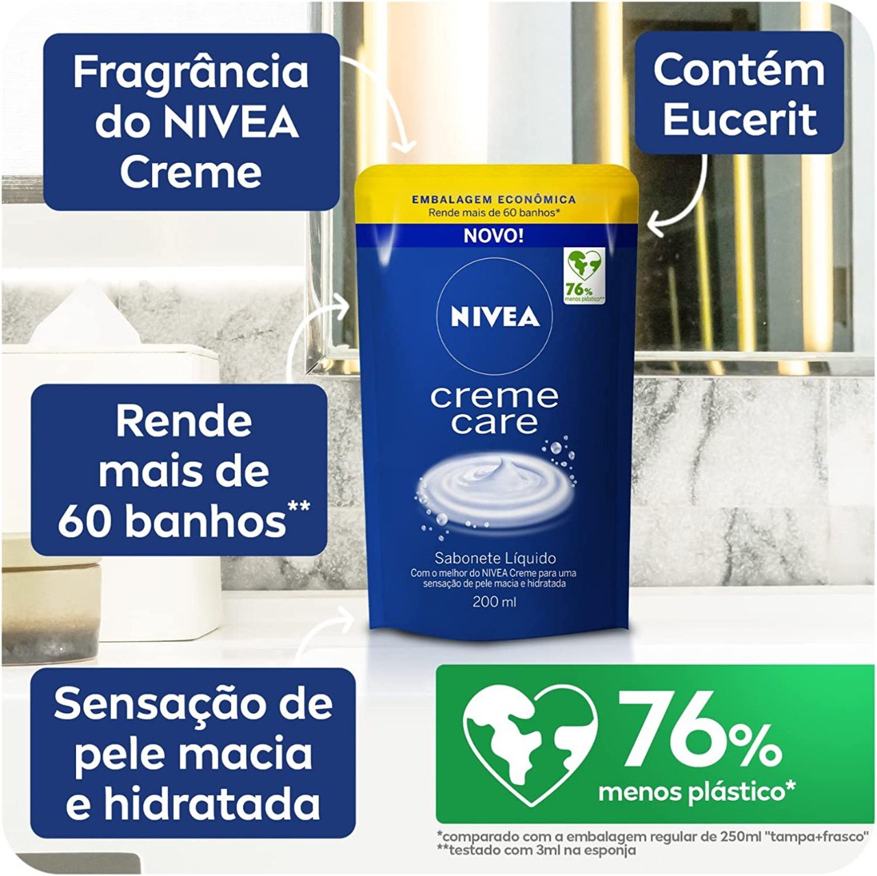 NIVEA Sabonete Líquido Creme Care Refil - Sensação de pele intensamente hidratada com o melhor do NIVEA Creme - 200ml